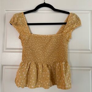 Abercrombie & Fitch Mustard Smocked Peplum Blouse